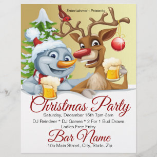Custom Bar Party Santa and Reindeer Flyer