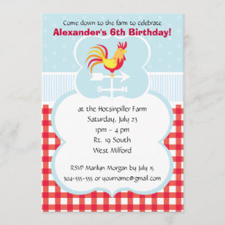 Custom Barnyard Rooster Birthday Party Invitation
