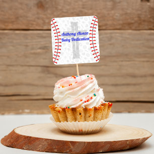 Custom Baseball Baby Dedication w/ Cross Square Sticker