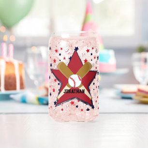 Custom Baseball Bats Balls and Stars on White Can Glass