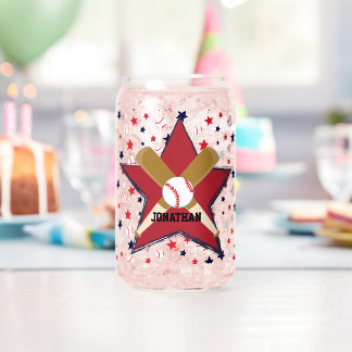Custom Baseball Bats Balls and Stars on White Can Glass