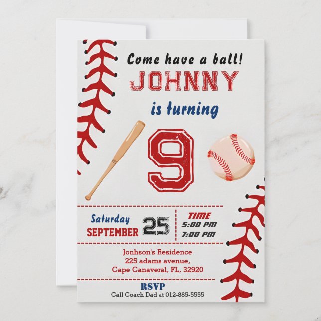 Custom Baseball Birthday Invitation with Photo (Front)