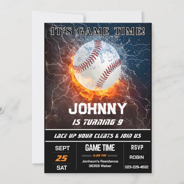 Custom Baseball Birthday Party Invitation (Front)