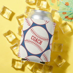 Custom Baseball Coach Pattern Blue Red Can Cooler
