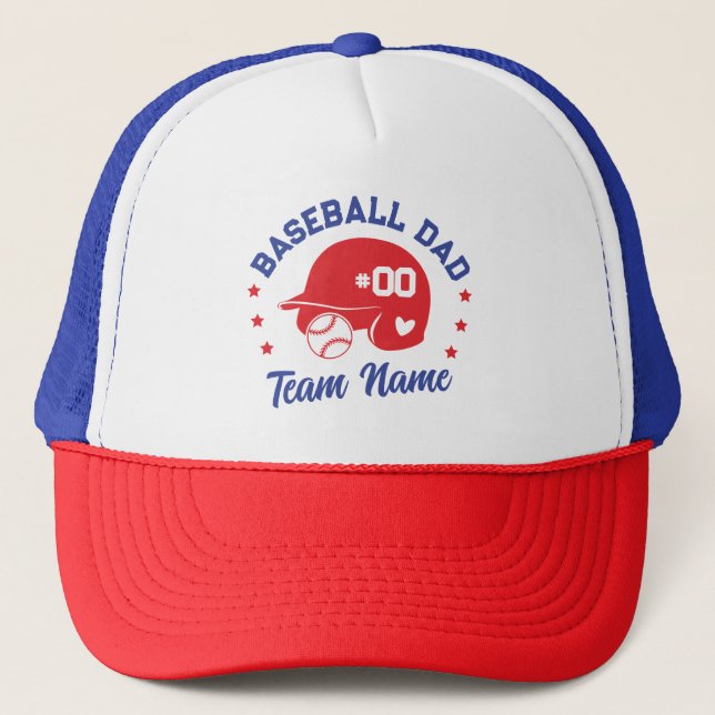 Custom Baseball Dad Mum with Name and Number Trucker Hat (Front)