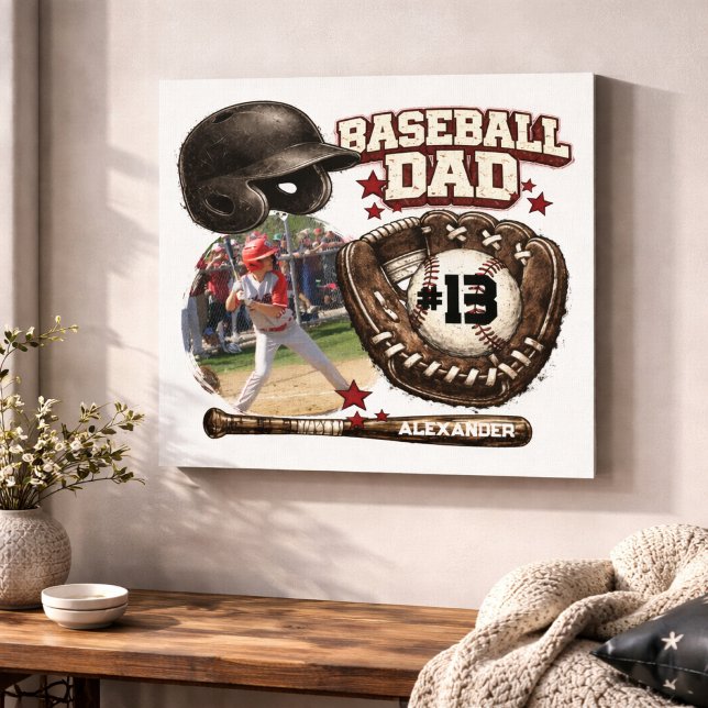 Custom Baseball Dad Photo Name Canvas Print (Creator Uploaded)