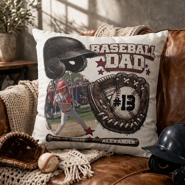 Custom Baseball Dad Photo Name Cushion (Creator Uploaded)