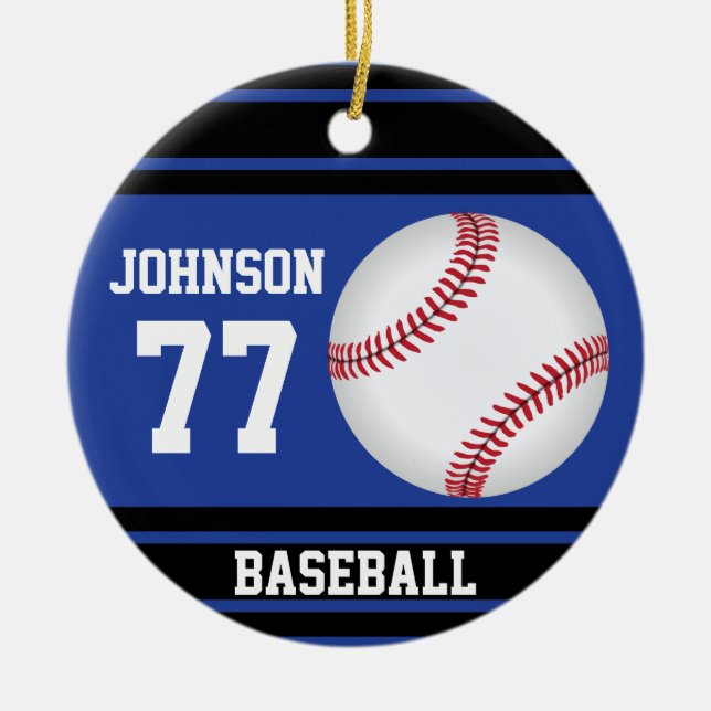 Custom Baseball | Dark Blue and Black Ceramic Tree Decoration (Front)