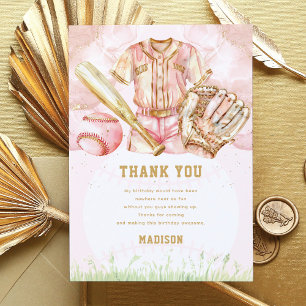 Custom Baseball Luxury Girl Birthday Thank You Card