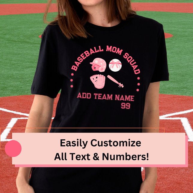 Custom Baseball Mum Squad T-Shirt | Perfect Gift (Fully Customized Baseball T-shirt For Her, Either for Baseball Mom Squad Or For Any  Baseball Lady )