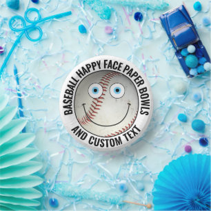 Custom Baseball Party BLUE EYES Happy Face Paper Plate
