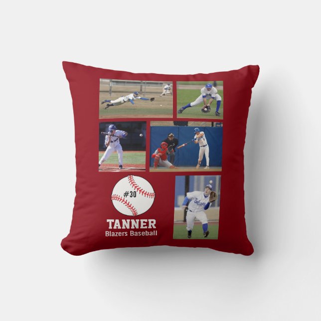 Custom Baseball Photo Collage Name Team Number Cushion (Front)
