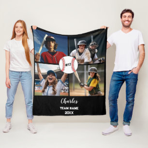 Custom Baseball Photo Collage with Name & Year Fleece Blanket