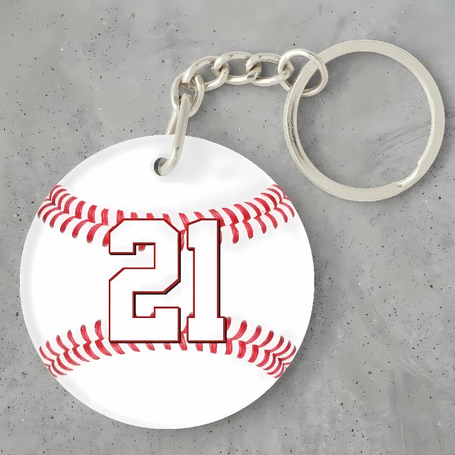 Custom Baseball Player Jersey Number or Initials Key Ring (Personalized baseball keychain with custom player jersey number, initials or letters.)