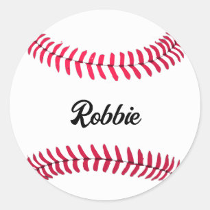 Custom baseball red white personalised classic round sticker