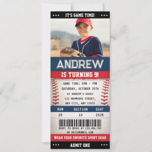 Custom Baseball Ticket Sport Birthday with photo Invitation