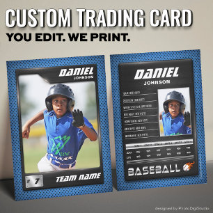 Custom Baseball Trading Card, Blue Black PRO Stats Calling Card