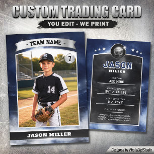 Custom Baseball Trading Card, Blue Silver Stadium Calling Card