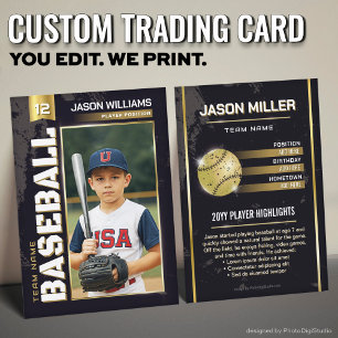 Custom Baseball Trading Card, Gold Power Player Calling Card