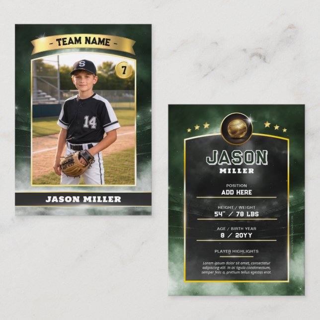 Custom Baseball Trading Card, Green Gold Stadium  Calling Card (Front/Back)