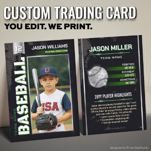 Custom Baseball Trading Card, Green Power Player Calling Card