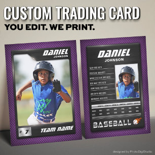 Custom Baseball Trading Card, Purple PRO Stats Calling Card