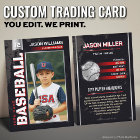 Custom Baseball Trading Card, Red Player Card