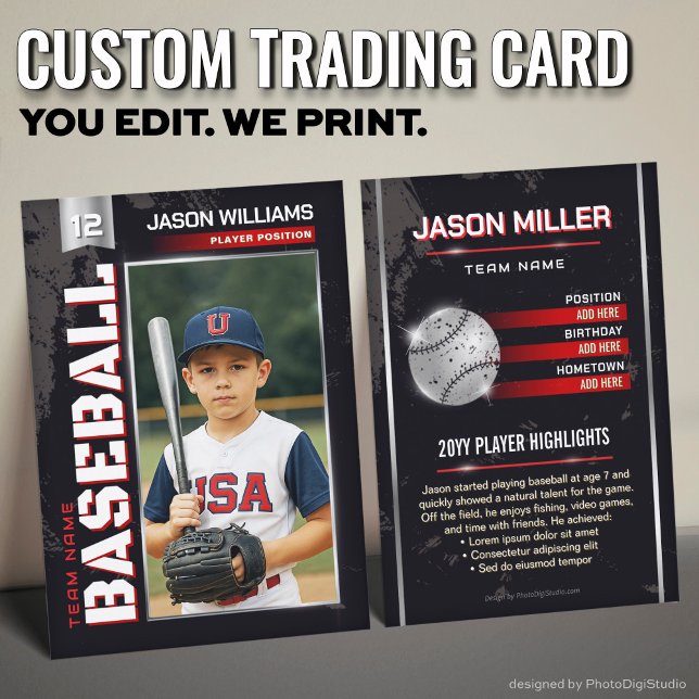 Custom Baseball Trading Card, Red Player Card (Custom Baseball Trading Card, Red Power Player Card)