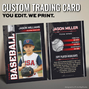 Custom Baseball Trading Card, Red Power Player Calling Card