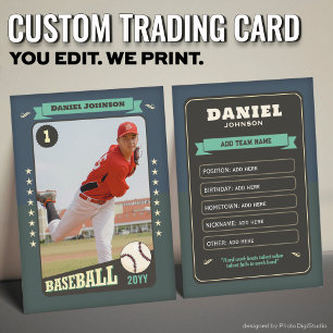 Custom Baseball Trading Card, Teal Retro Player Calling Card