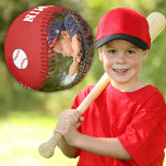 Custom Baseball with Name Number Photo Kids<br><div class="desc">This custom and personalised baseball is perfect gift for baseball players, teammates, coaches, your friends and family. Personalise it with your photo and team name, your name, your number and the year. Great keepsake to remember your favourite sport. The ball is in red and white colours. To customise the ball...</div>