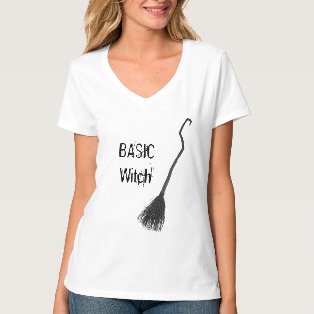 Custom BASIC WITCH Broom Cute Funny Women V-neck T-Shirt (Front)