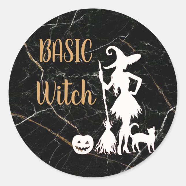 Custom BASIC WITCH w Cat Funny Cool Aesthetic Cute Classic Round Sticker (Front)