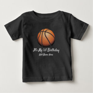 Custom basketball ball First Year Birthday 1 year  Baby T-Shirt