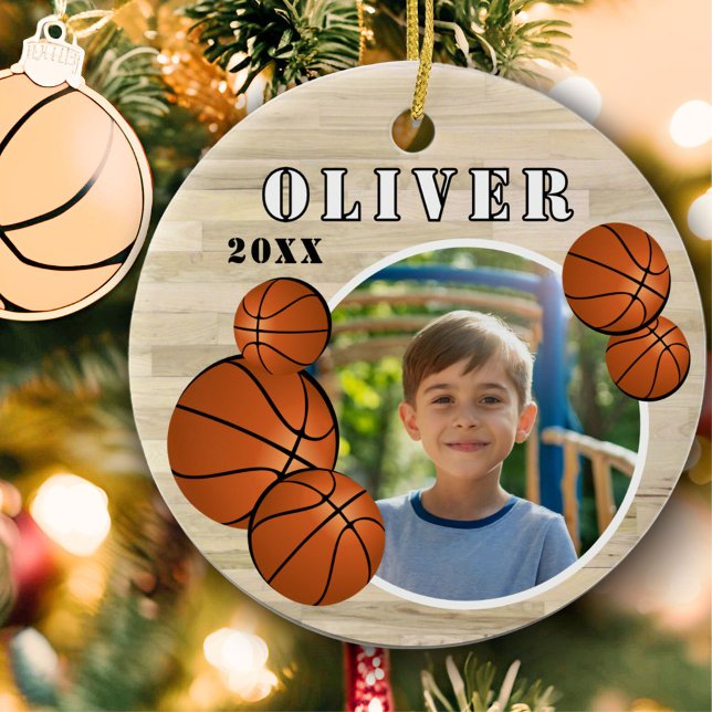 Custom Basketball Ball Wood Sports Photo Ceramic Tree Decoration (Creator Uploaded)