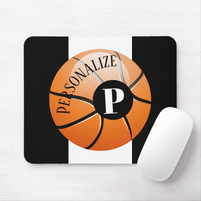 Custom Basketball Baller Name Initial Monogram Mouse Pad (With Mouse)