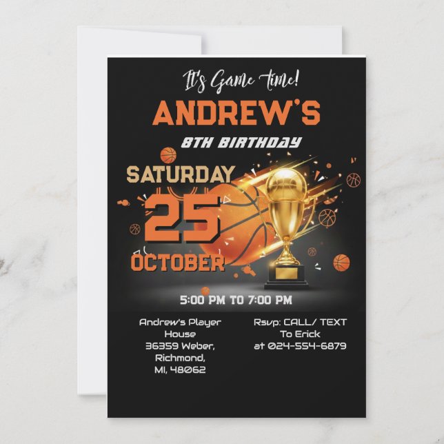 Custom Basketball Birthday Invitation Template (Front)