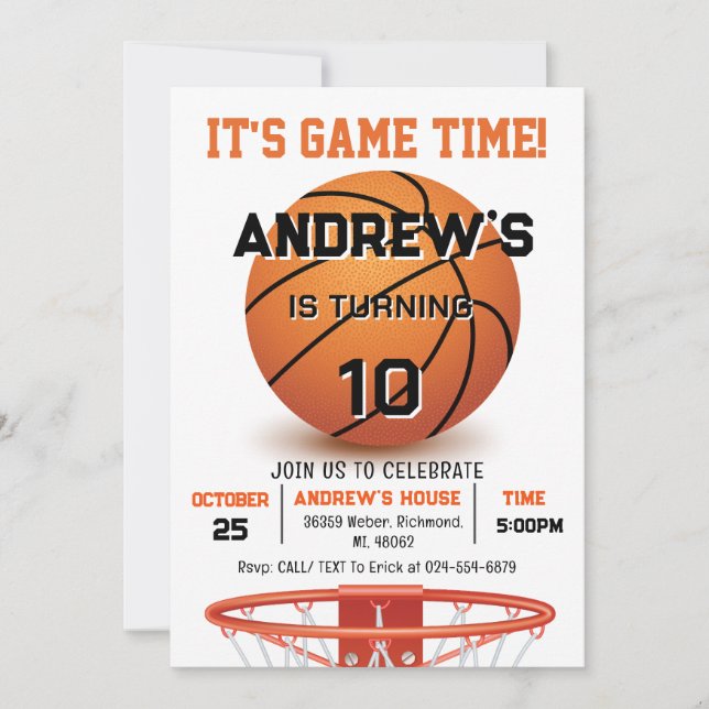 Custom Basketball Birthday with Photo Invitation (Front)
