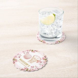 Custom Basketball Girl Birthday Paper Coaster