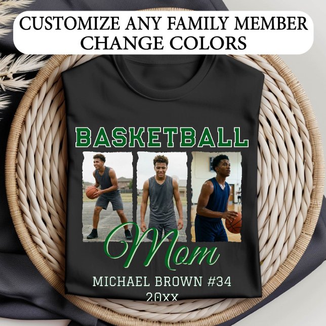 Custom Basketball Mom 3 Photo Collage Name Number T-Shirt (Creator Uploaded)