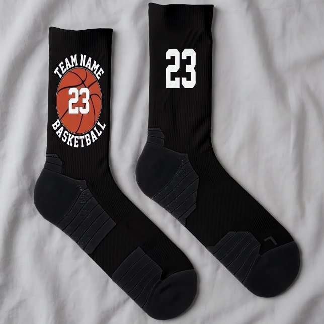 Custom Basketball Player Team Name & Number Sports Socks (Personalized basketball team socks with custom team name and player numbers. Great team gifts.)