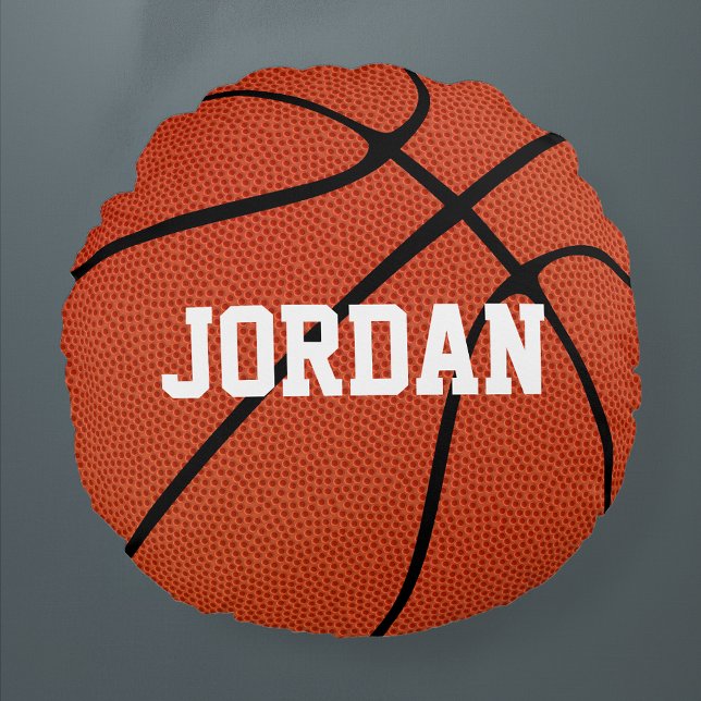 Custom Basketball Round Throw Pillow (Basketball round throw pillow with custom text)