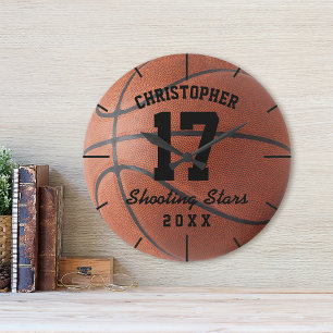 Custom Basketball Sport Name Number Personalizable Round Clock