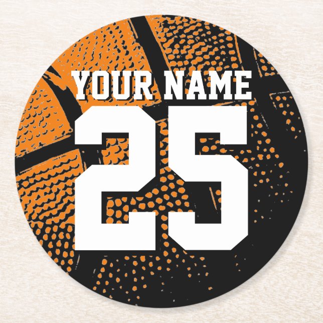 Custom basketball sports jersey number and name round paper coaster (Front)