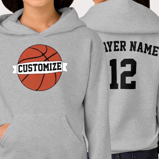Custom Basketball Team Name, Player Name & Number (Custom basketball team hoodie with personalized team name, player name and jersey number.)