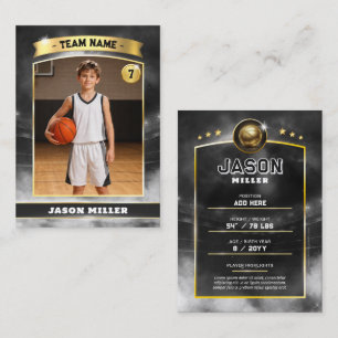 Custom Basketball Trading Card, Black Gold Stadium Calling Card
