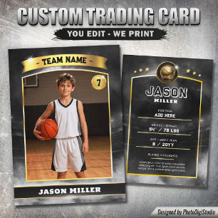 Custom Basketball Trading Card, Black Gold Stadium Calling Card