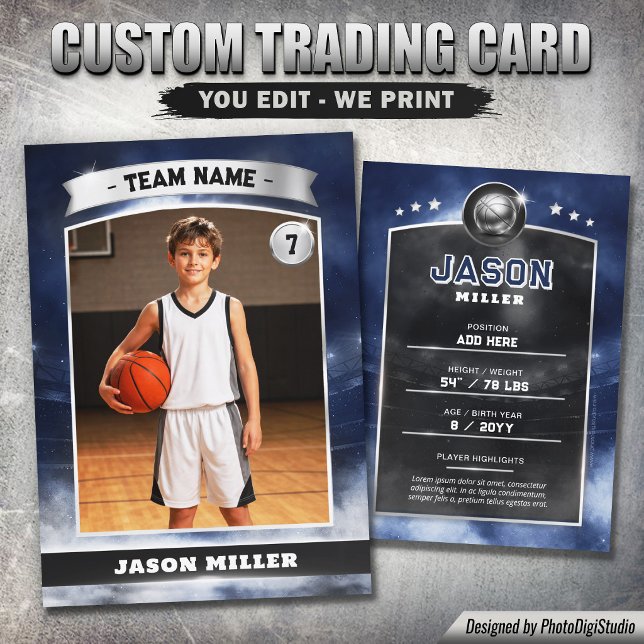 Custom Basketball Trading Card Blue Silver Stadium (Custom Basketball Trading Card Blue Silver Stadium Player Card)