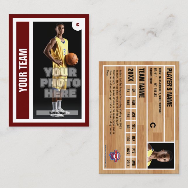 Custom Basketball Trading Card - Dark Red (Front/Back)