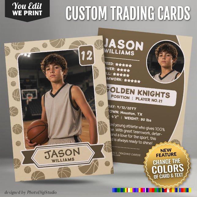 Custom Basketball Trading Card, Editable Colours  Calling Card (Custom Basketball Trading Card, Editable Colors Player Card)